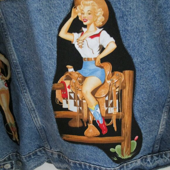 Cowgirl Chic Fringed Western Jean Jacket! Vintage Pin-up Girls XXL - Picture 8 of 14